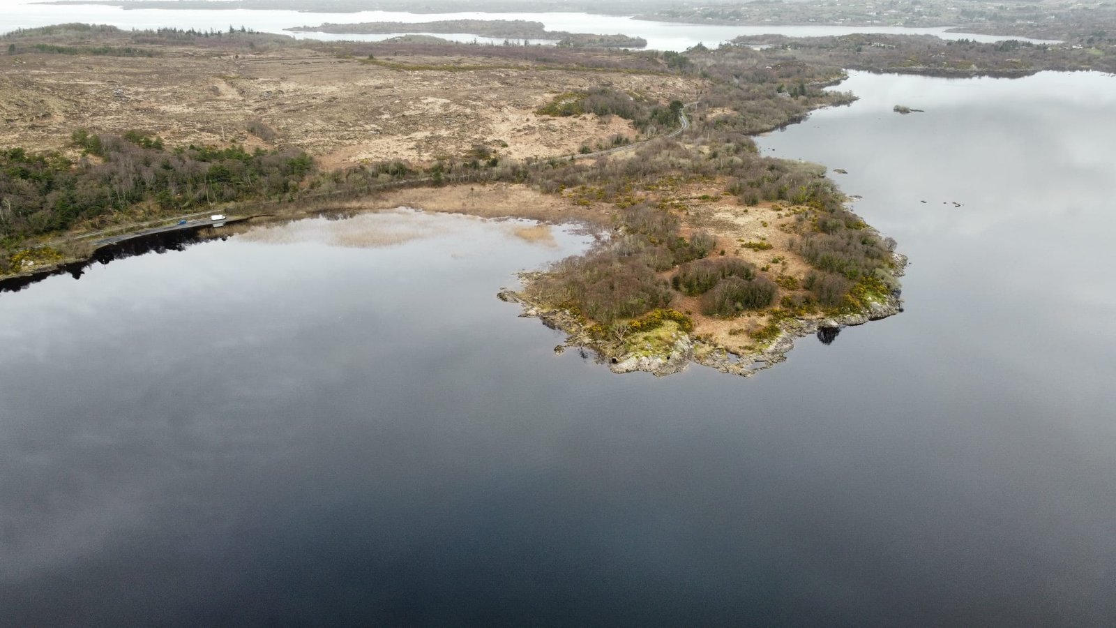 Aerial view of the Connemara lakes and landscape